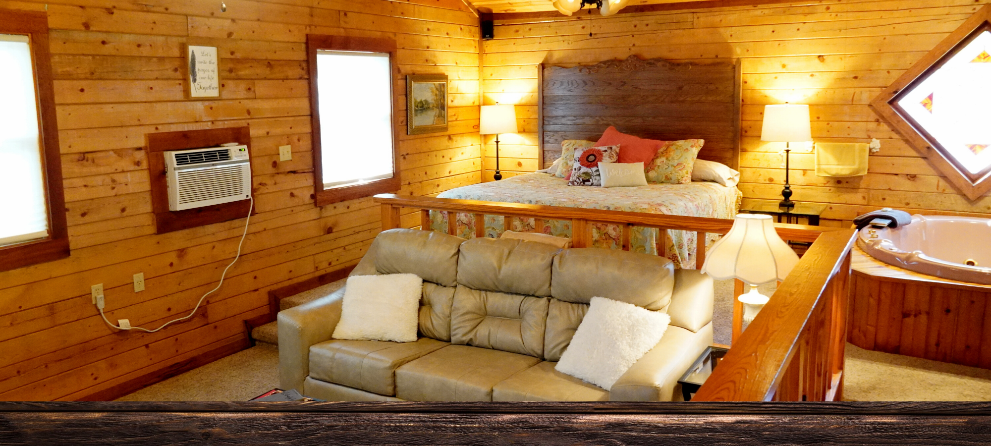 beautiful rustic cabin interior with jacuzzi tub